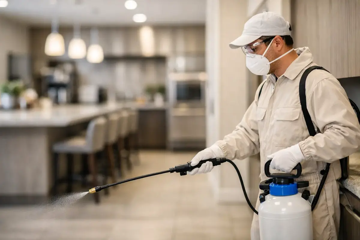 Técnico de dedetização da Insetilar realizando controle de pragas profissional